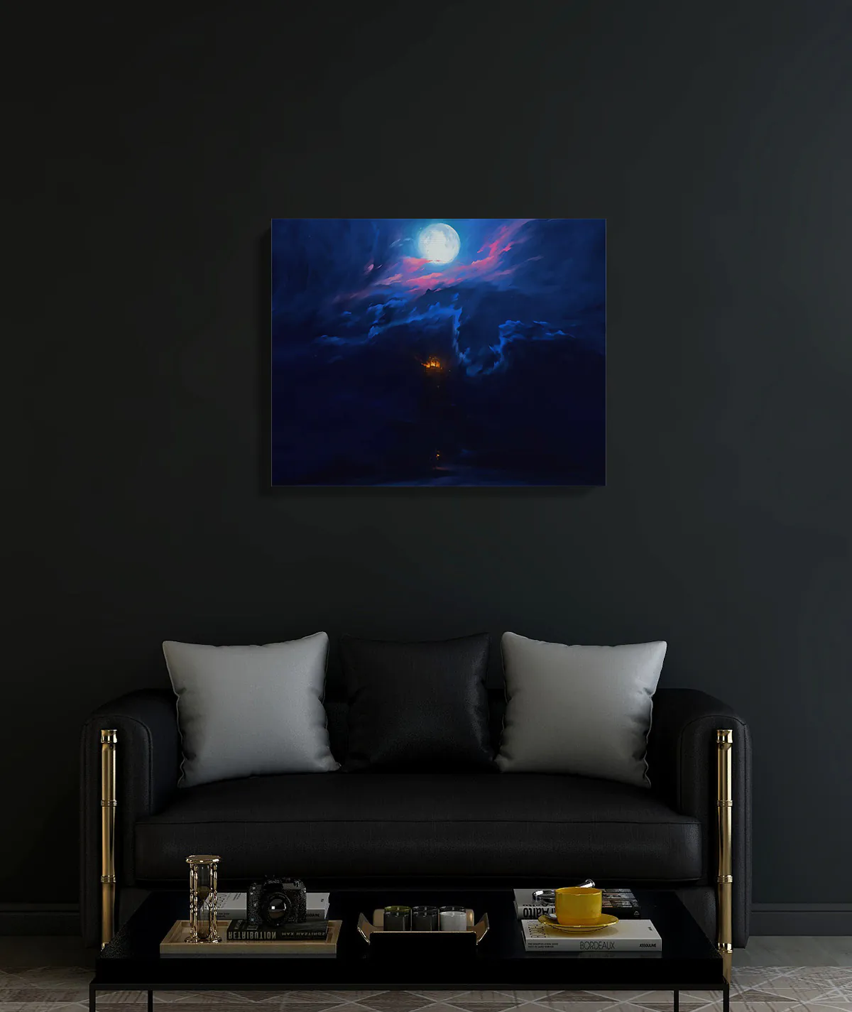 Ethereal Glow canvas poster on black wall - Radiant anime art with striking contrast for bold interiors