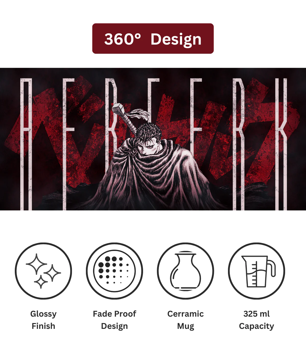 360 design view of Berserk Rage white mug