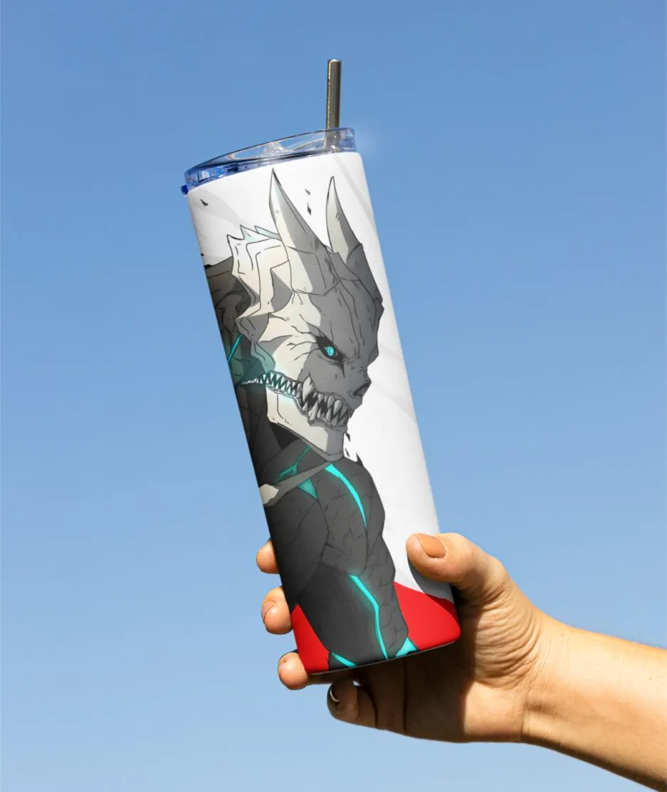 Kaiju No. 8 Metal Tumbler in hand - Stylish anime drinkware