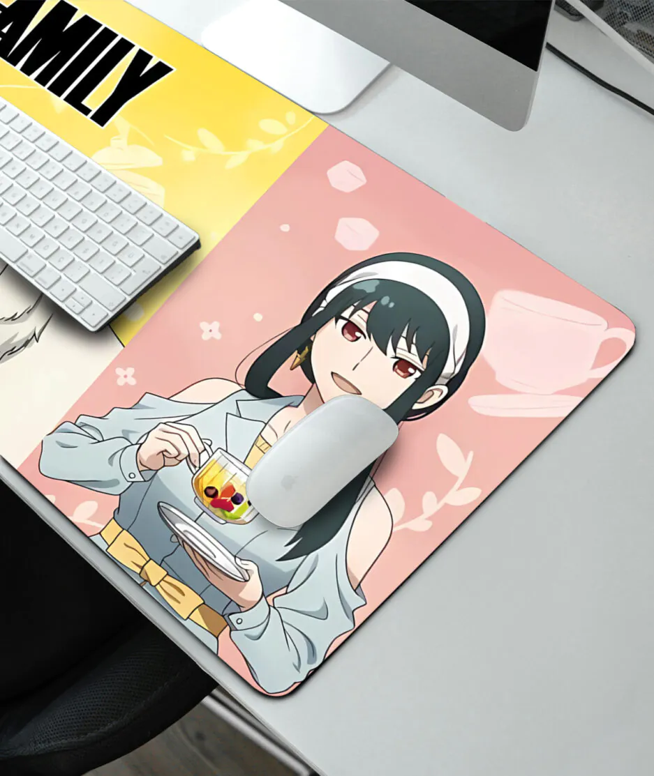 Mission Ready Spy X Family gaming mousepad right view - Smooth edges with iconic anime design