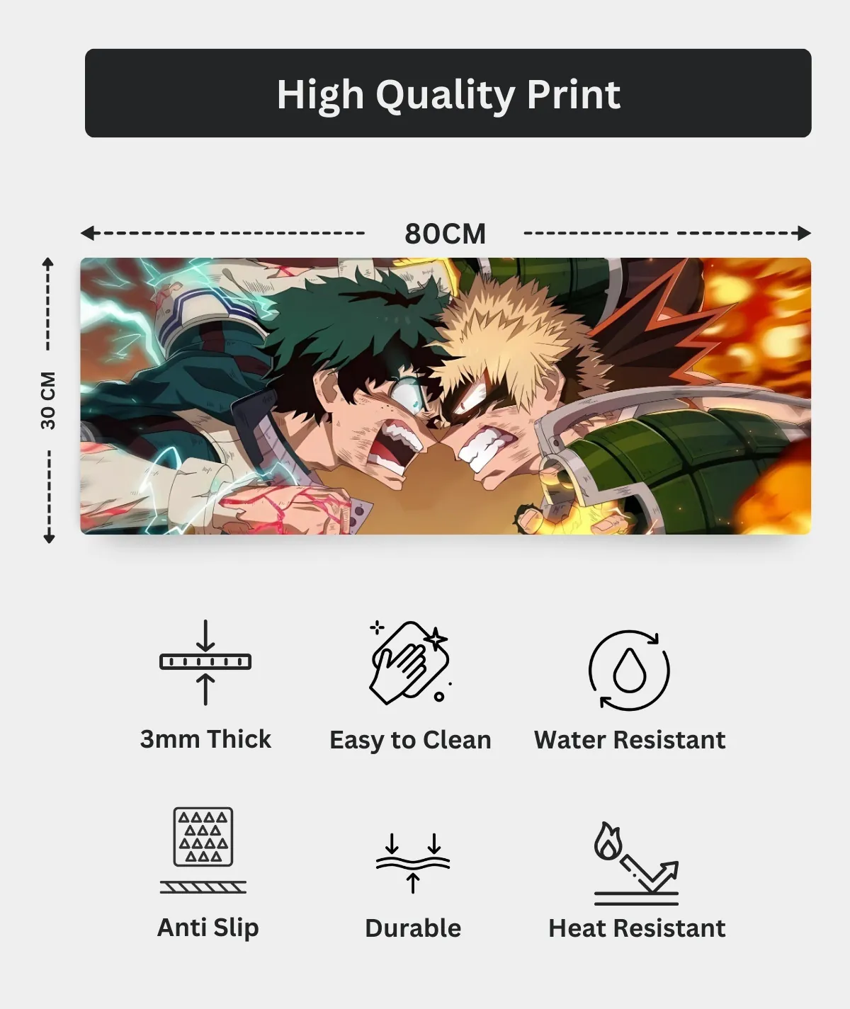 My Hero Academia Epic Showdown gaming mousepad dimensions - Compact and ergonomic for gaming