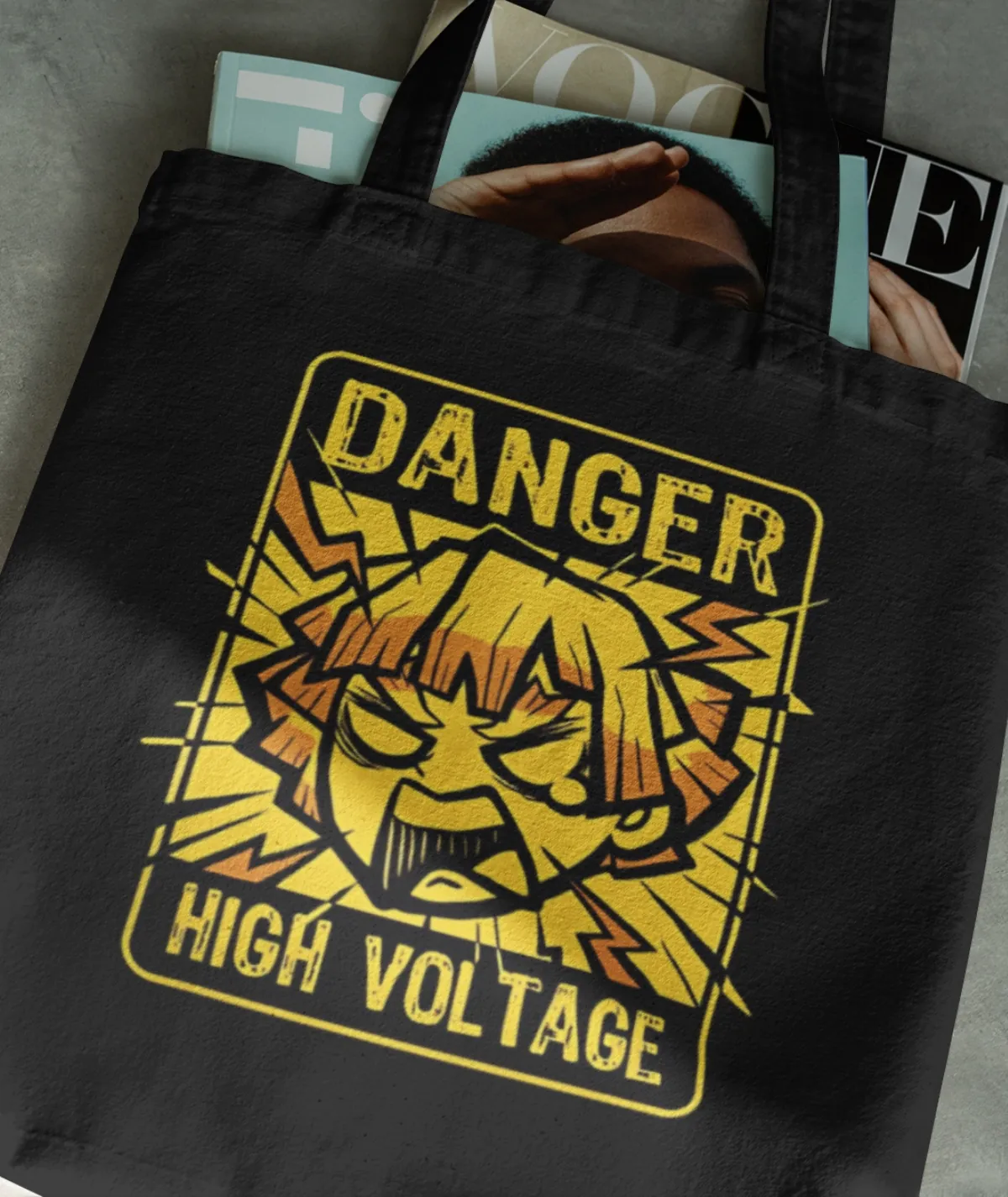 Zenitsu Thunder Breathing Black Totebag with Books Inside