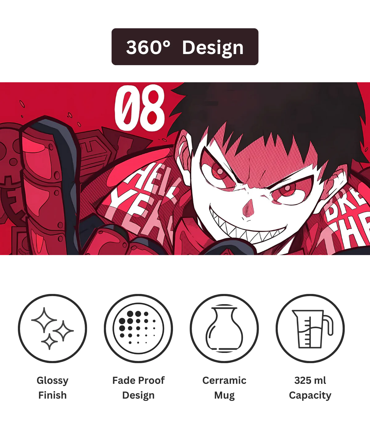 Fire Force White Mug – 360° Design View 360 design view of Fire Force white mug