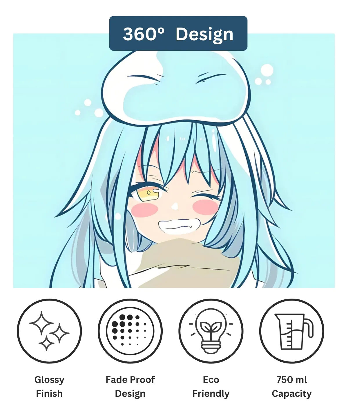 Rimuru Tempest Sipper Bottle – 360° View of Stunning Artwork Rimuru Tempest sipper bottle 360° view – That Time I Got Reincarnated as a Slime design