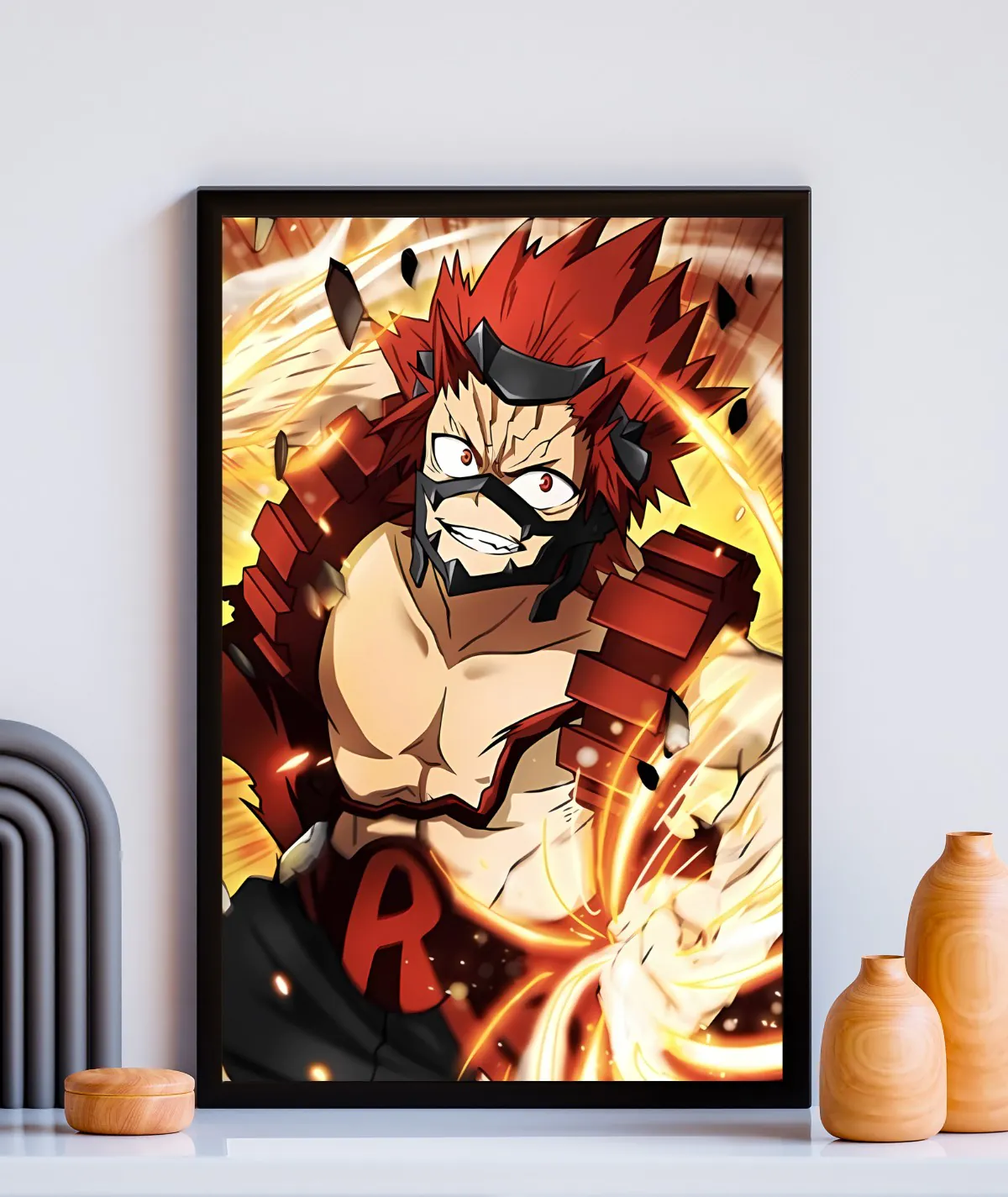 Kirishima Unbreakable Spirit framed poster - Powerful artwork of Kirishima from My Hero Academia, capturing his hardening quirk and unwavering courage