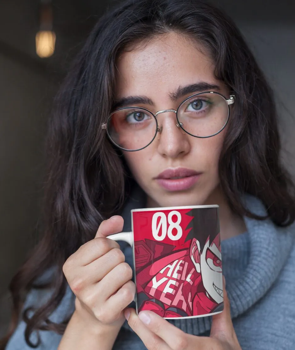 Woman holding Fire Force white mug