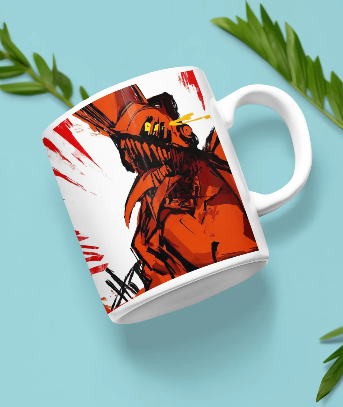 Chainsaw Man Embrace the Chaos White Mug – Front View Design Front view of Chainsaw Man Embrace the Chaos white mug