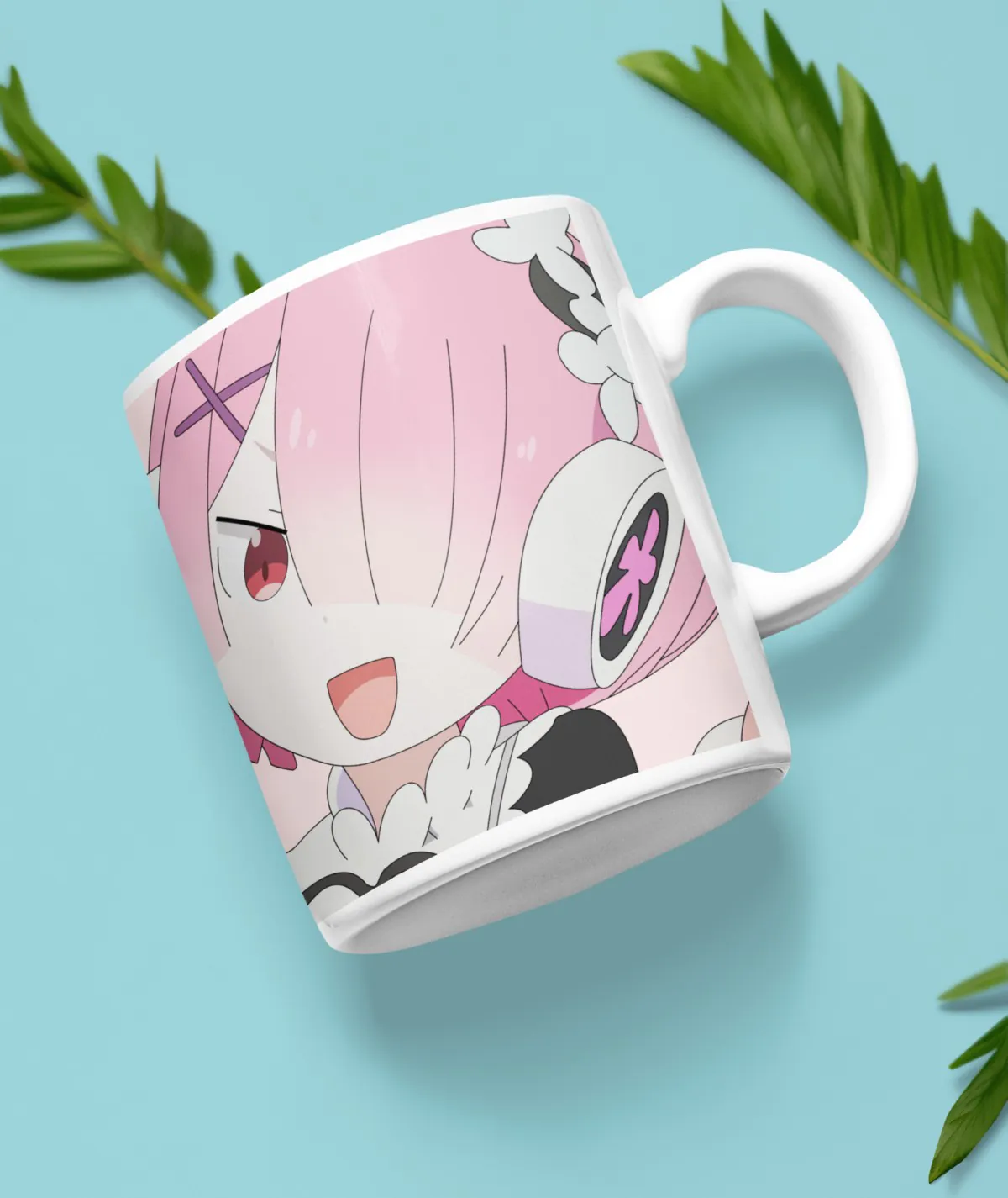 ReZero Cute Ram White Mug – Detailed Front View Front view of ReZero Cute Ram white mug