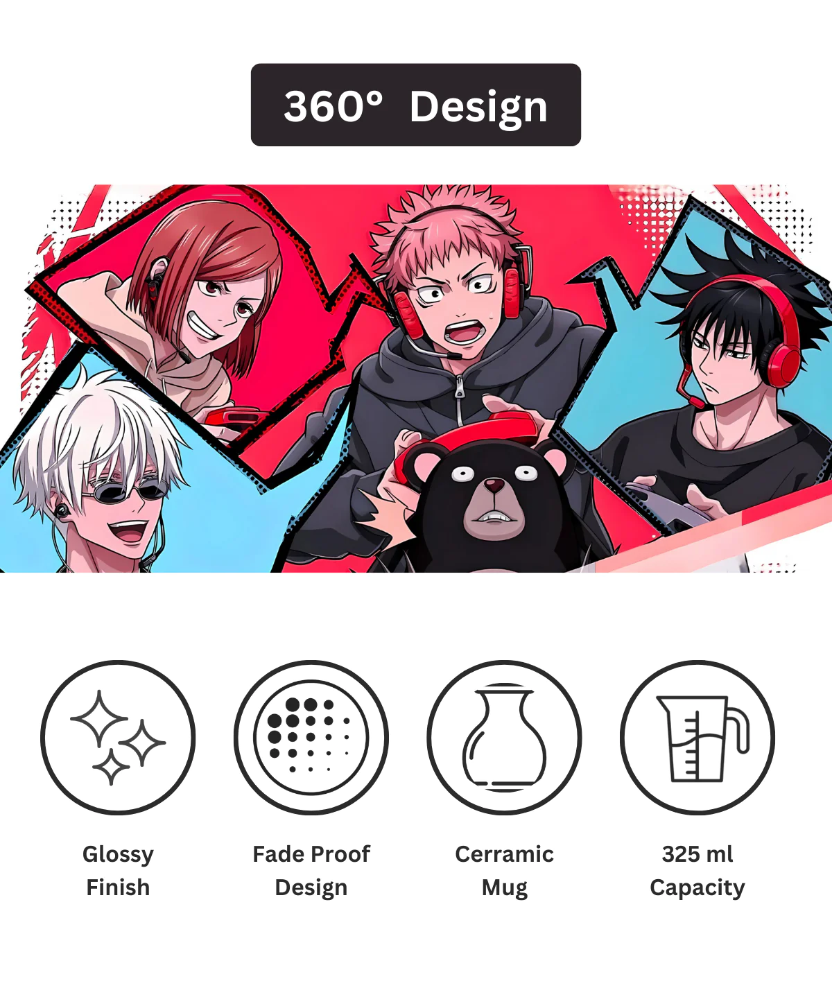 360 design view of Jujutsu Kaisen Unite for Battle white mug