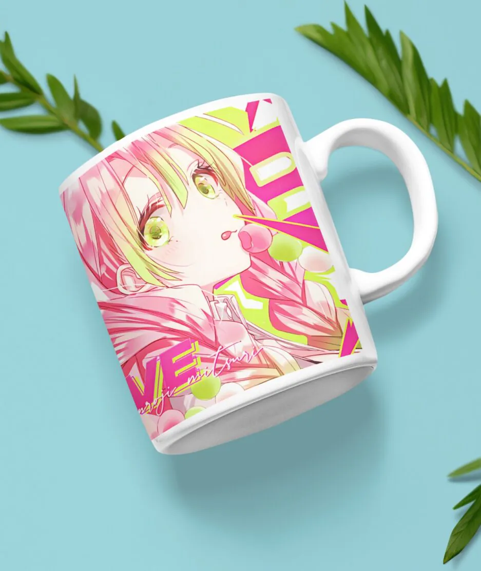 Front view of Cute Mitsuri Hashira white mug