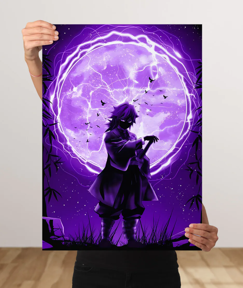 Giyu Tomioka metal poster - A stunning metal artwork of Giyu from Demon Slayer, showcasing his calm demeanor and water-breathing mastery