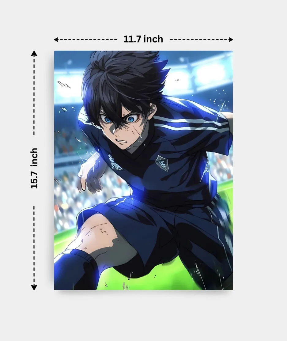 Isagi Yoichi metal poster dimensions - Displaying the size and proportions of the Isagi Yoichi metal artwork