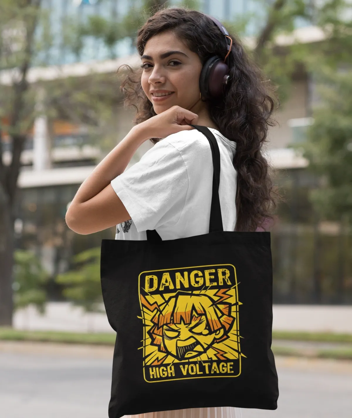 Woman Carrying Zenitsu Thunder Breathing Black Totebag