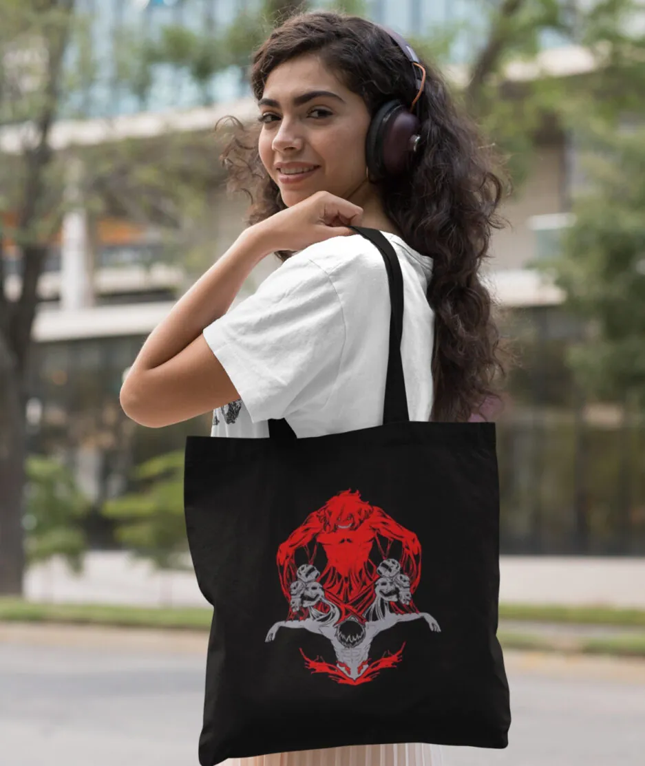 Woman Carrying Eren Yeager Black Totebag