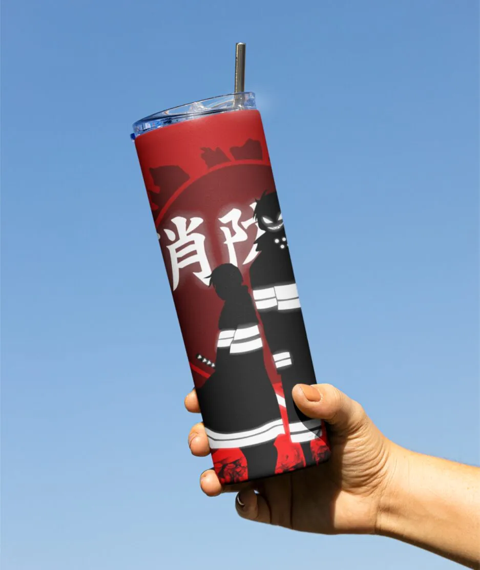 Fire Force Flame Wielding Tumbler in hand - Stylish anime drinkware