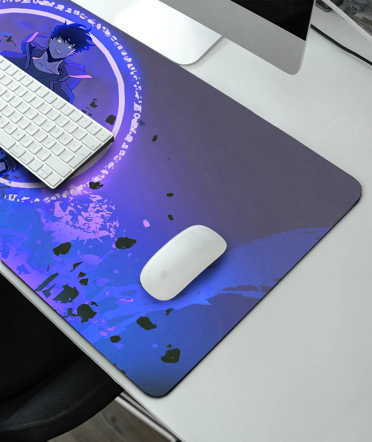 Step Forward as the Legendary Hunter Small Gaming Pad Right View – Sleek Anime Art