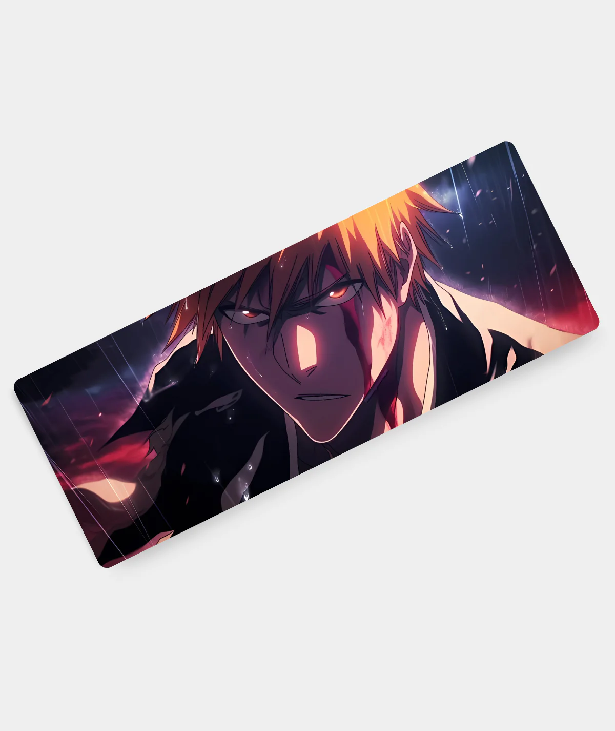 Ichigo Conquer Your Foes Gaming Mousepad - Angled View Ichigo Conquer Your Foes gaming mousepad angled view - Smooth surface with fierce Ichigo artwork