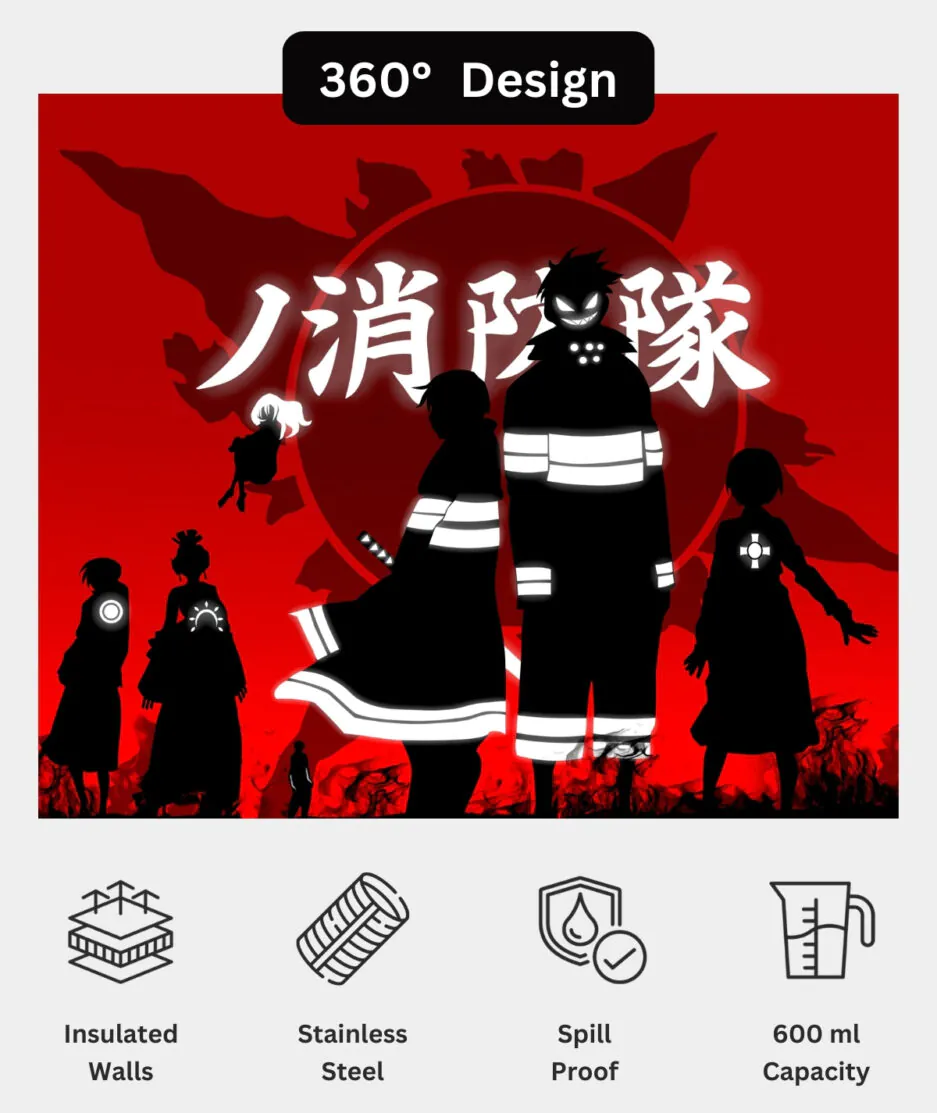 Fire Force Flame Wielding Tumbler 360 design view - Full wrap-around anime artwork