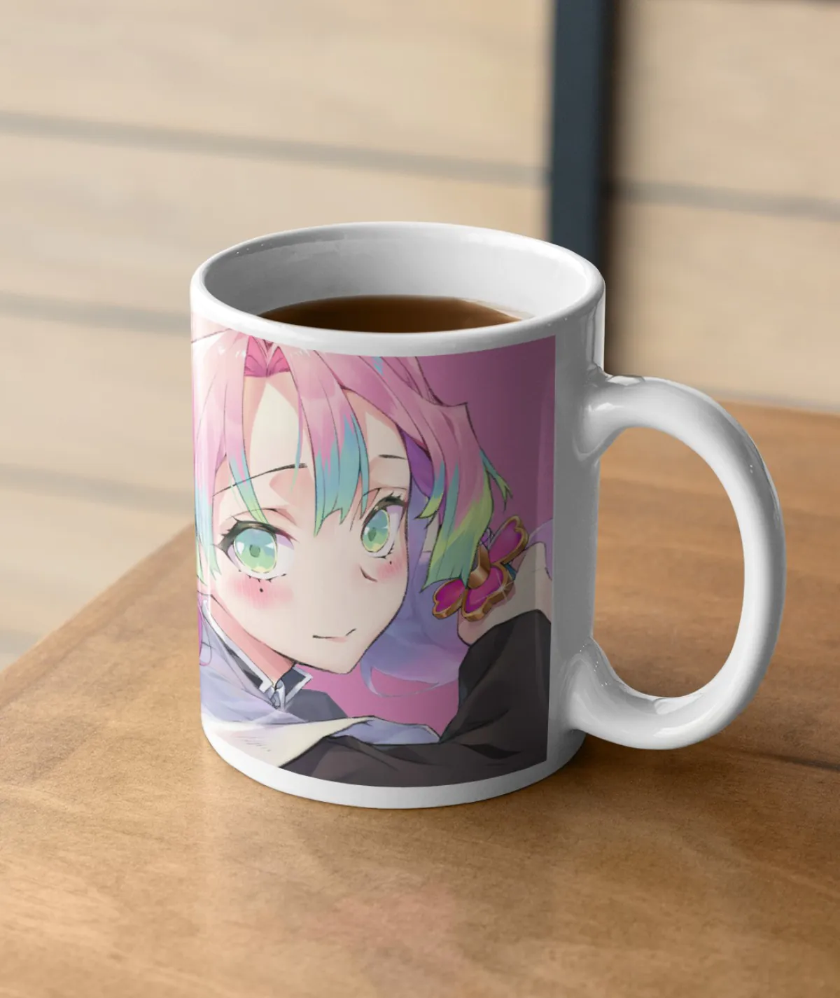 Mitsuri Kanroji Demon Slayer white mug on table