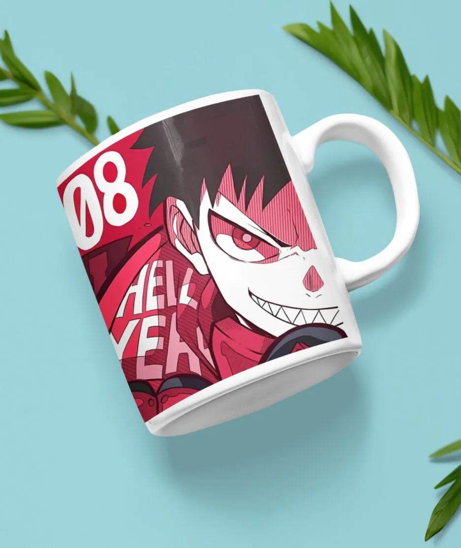 Front view of Fire Force white mug