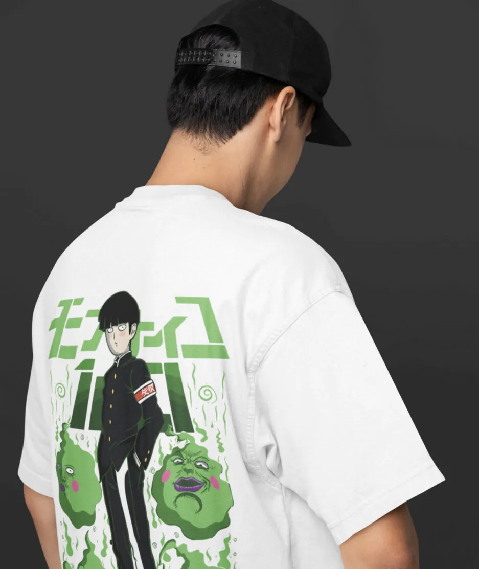 Mob Psycho oversize t-shirt back design – dynamic anime artwork