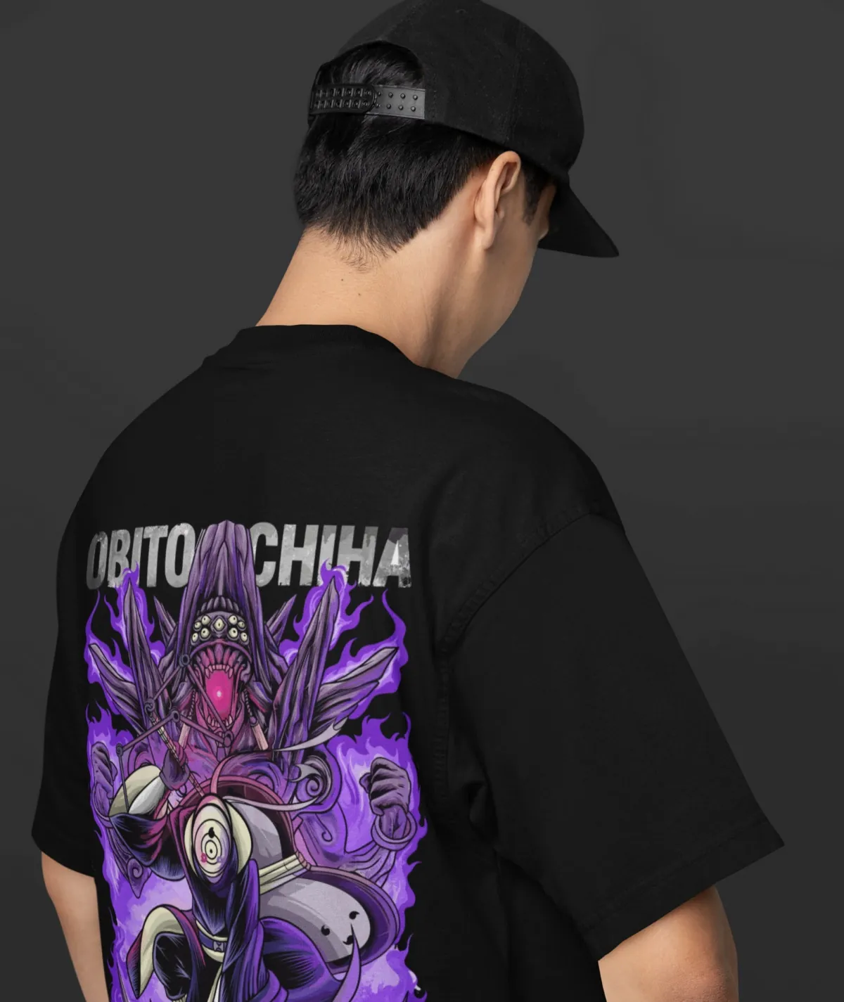 Obito Uchiha Naruto oversize black t-shirt back design – bold and intense anime artwork