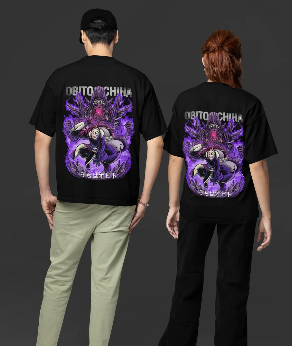 Obito Uchiha Naruto oversize black t-shirt back design for men and women – strong anime statement