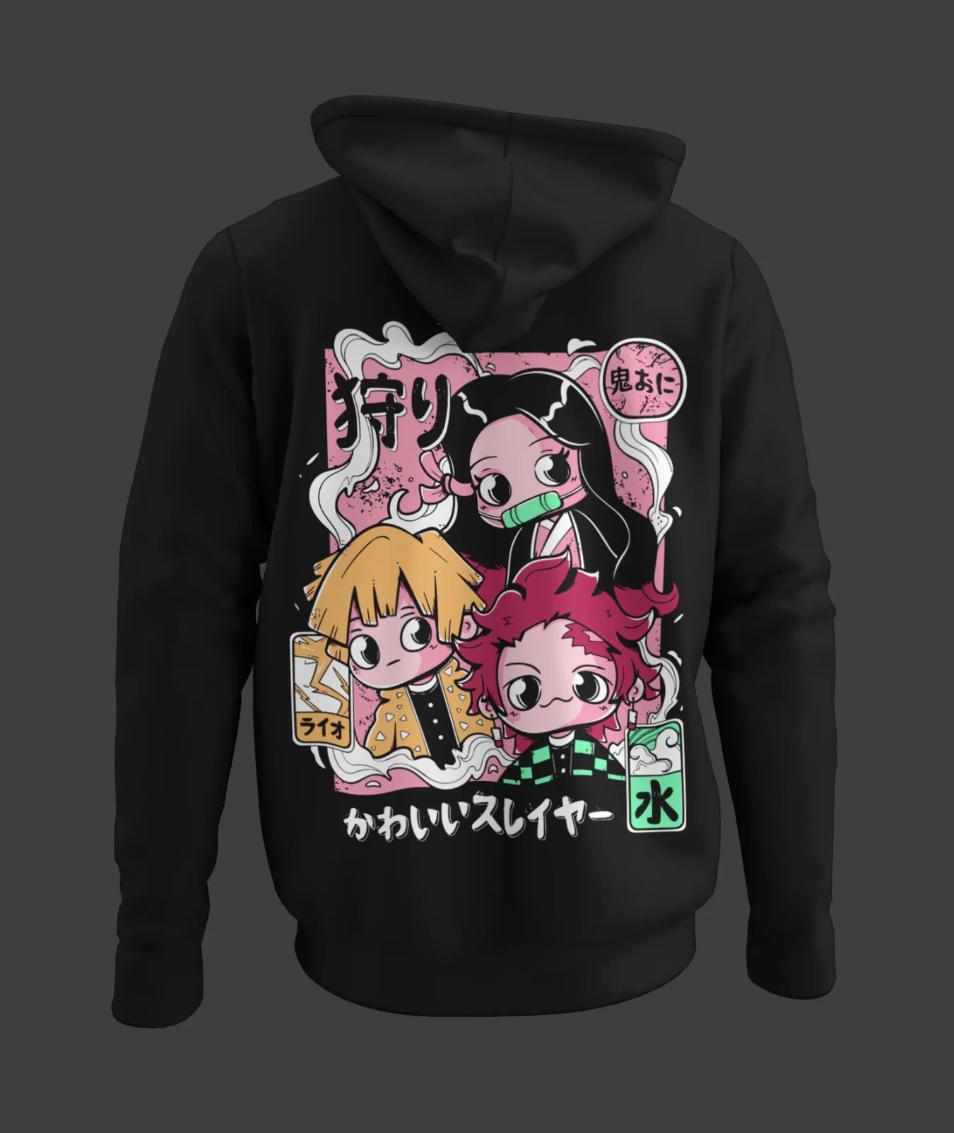 Chibi Demon Slayer Hoodie – 3D Back View Chibi Demon Slayer hoodie 3D back view – vibrant chibi artwork