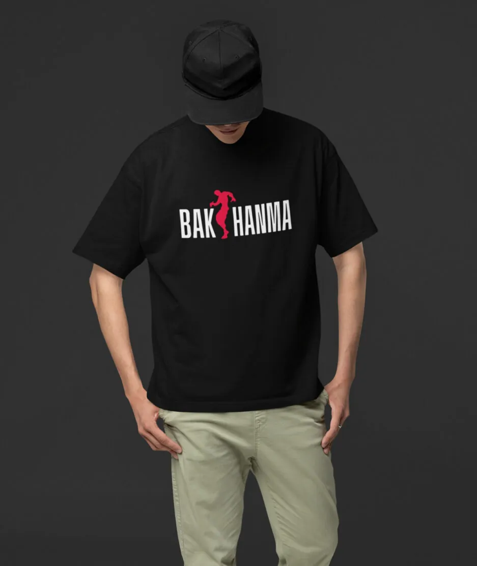 Baki Hanma black oversize t-shirt front design – bold anime fashion
