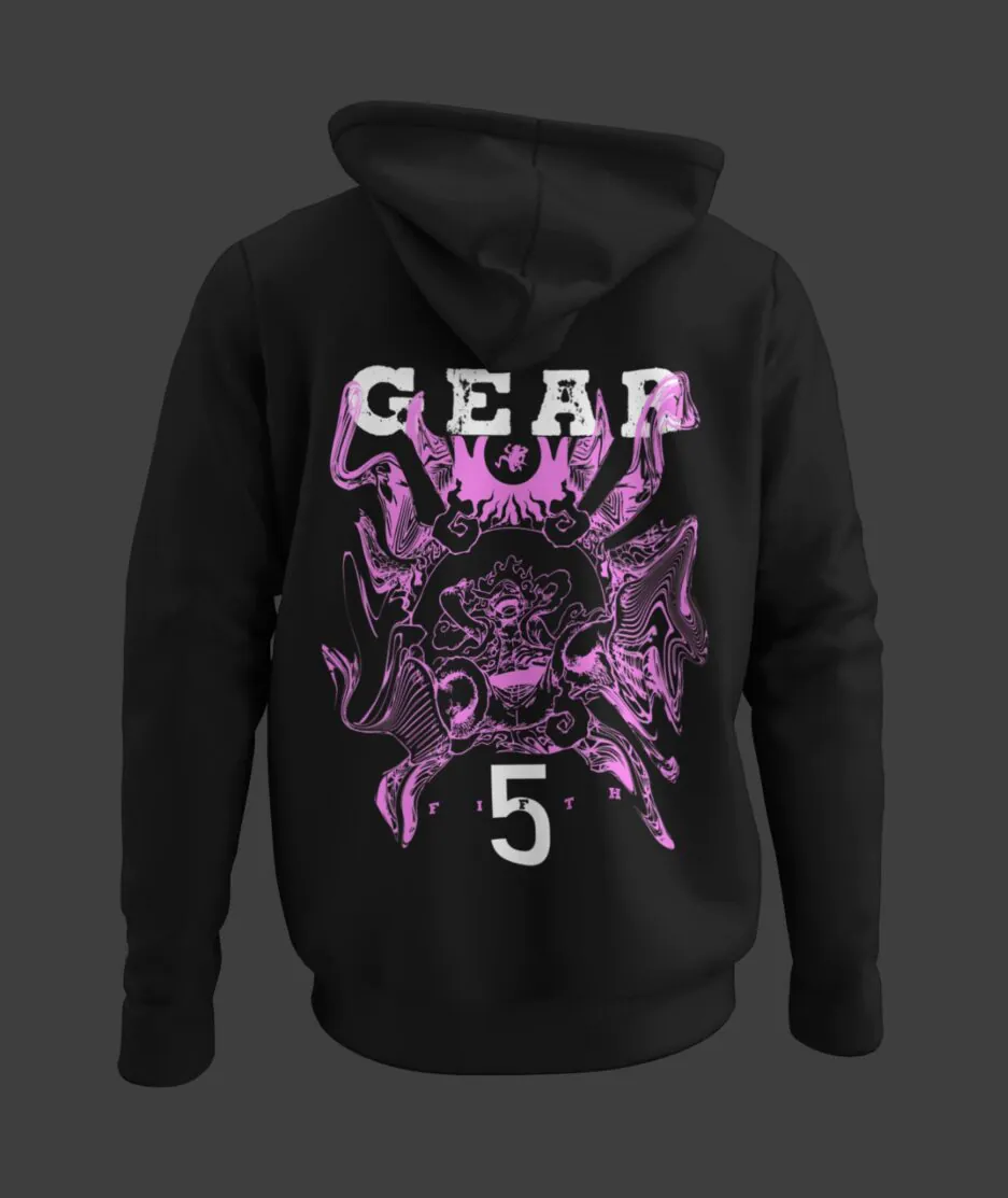 Gear 5 One Piece hoodie 3D back view – dynamic and detailed anime design