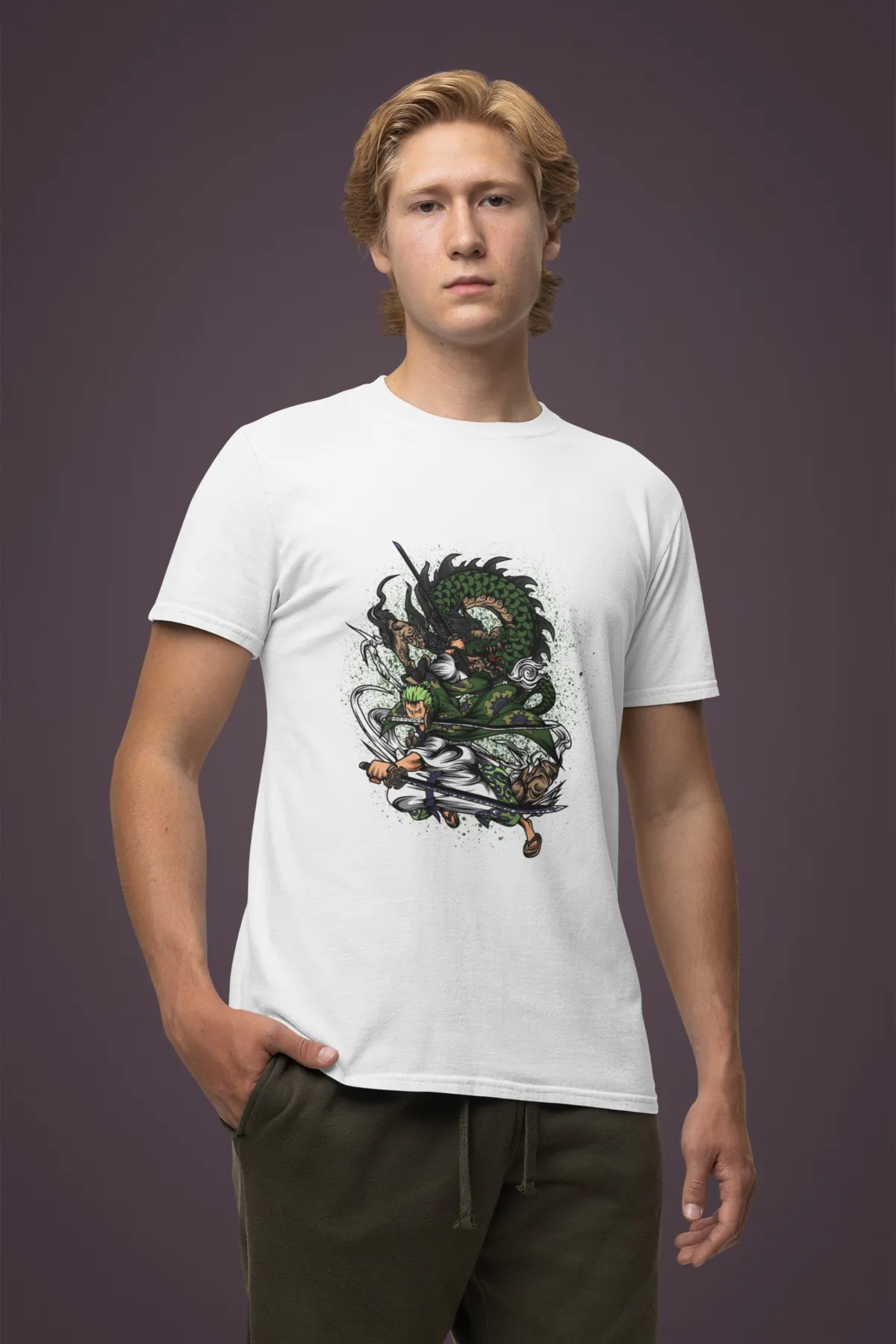 Zoro One Piece White Unisex Supima T-Shirt Full View