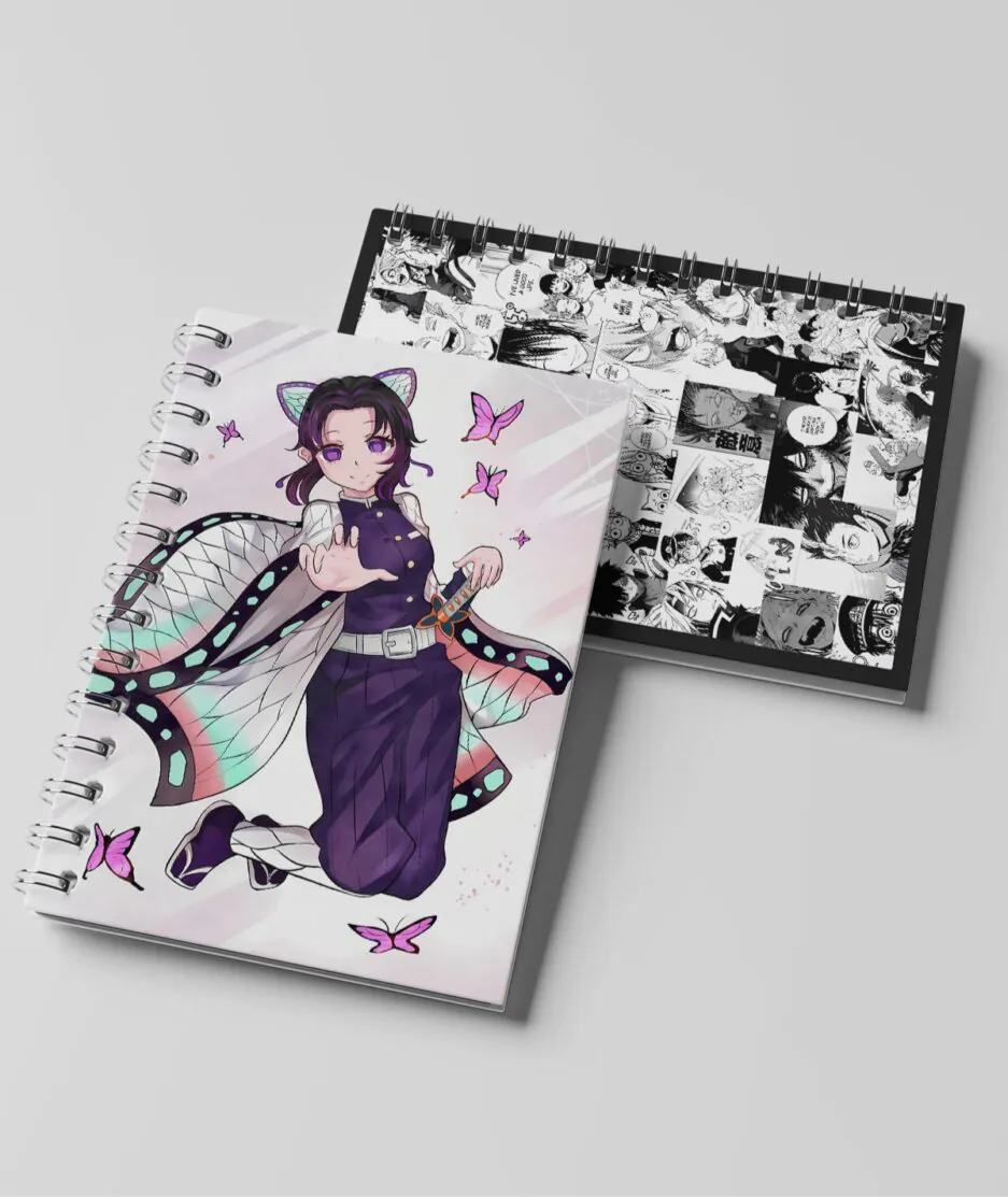 Front and back view of Shinobu A5 Sketchbook featuring anime-inspired artwork