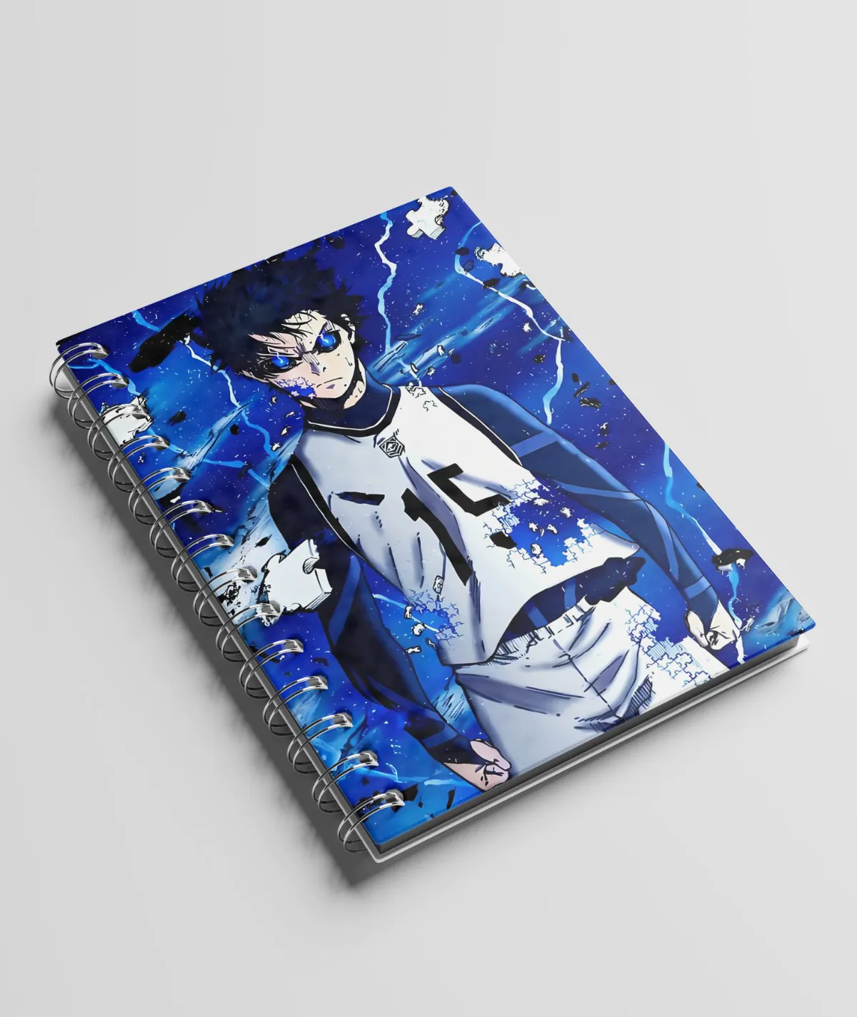 Aesthetic front view of Isagi Yoichi A5 Sketchbook with Blue Lock design