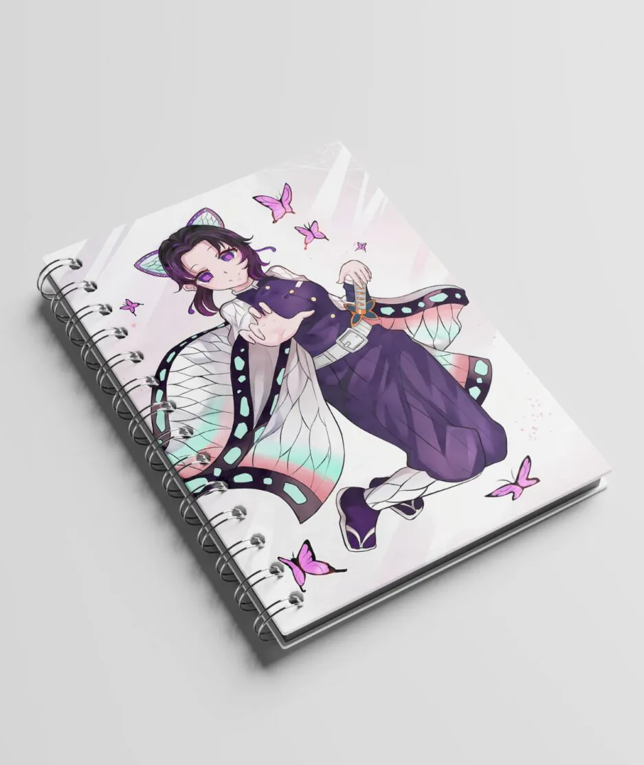 Aesthetic front view of Shinobu A5 Sketchbook with Demon Slayer-inspired design