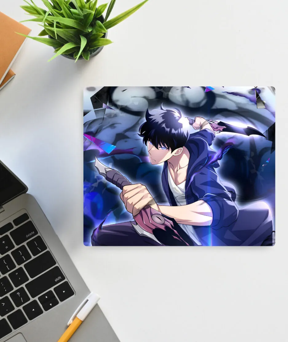 Sung Jin-Woo Shadow Monarch Solo Leveling Square Mousepad with smooth surface and anti-slip rubber base