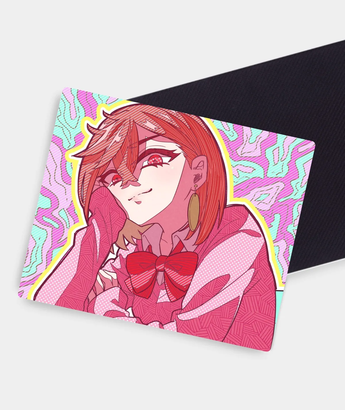 Front and back of Momo Abstract Smile Dandadan Square Mousepad with skid-proof rubber base and smooth surface