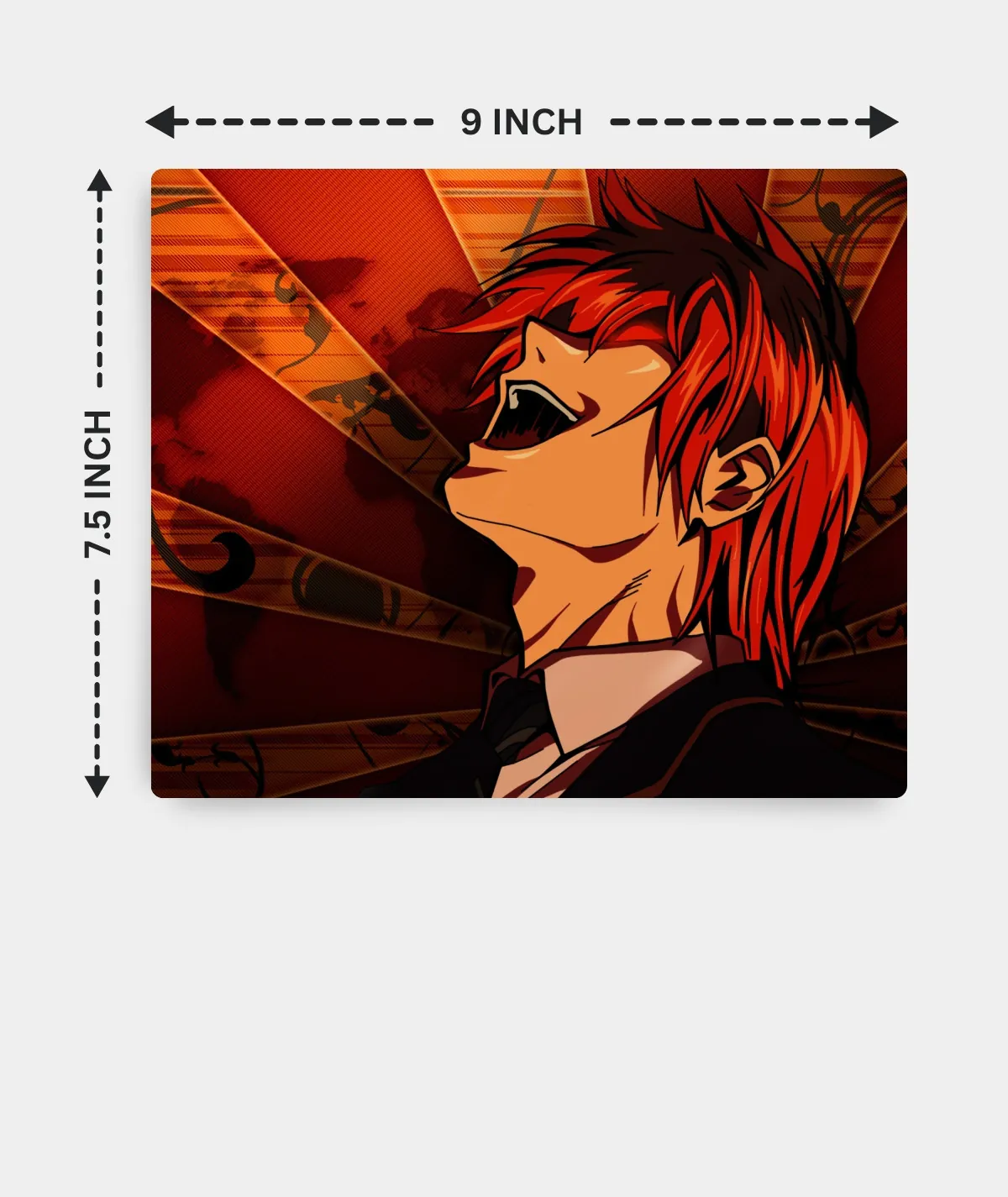 Light Yagami Evil Laugh Death Note Square Mousepad with accurate dimensions and 3mm thickness