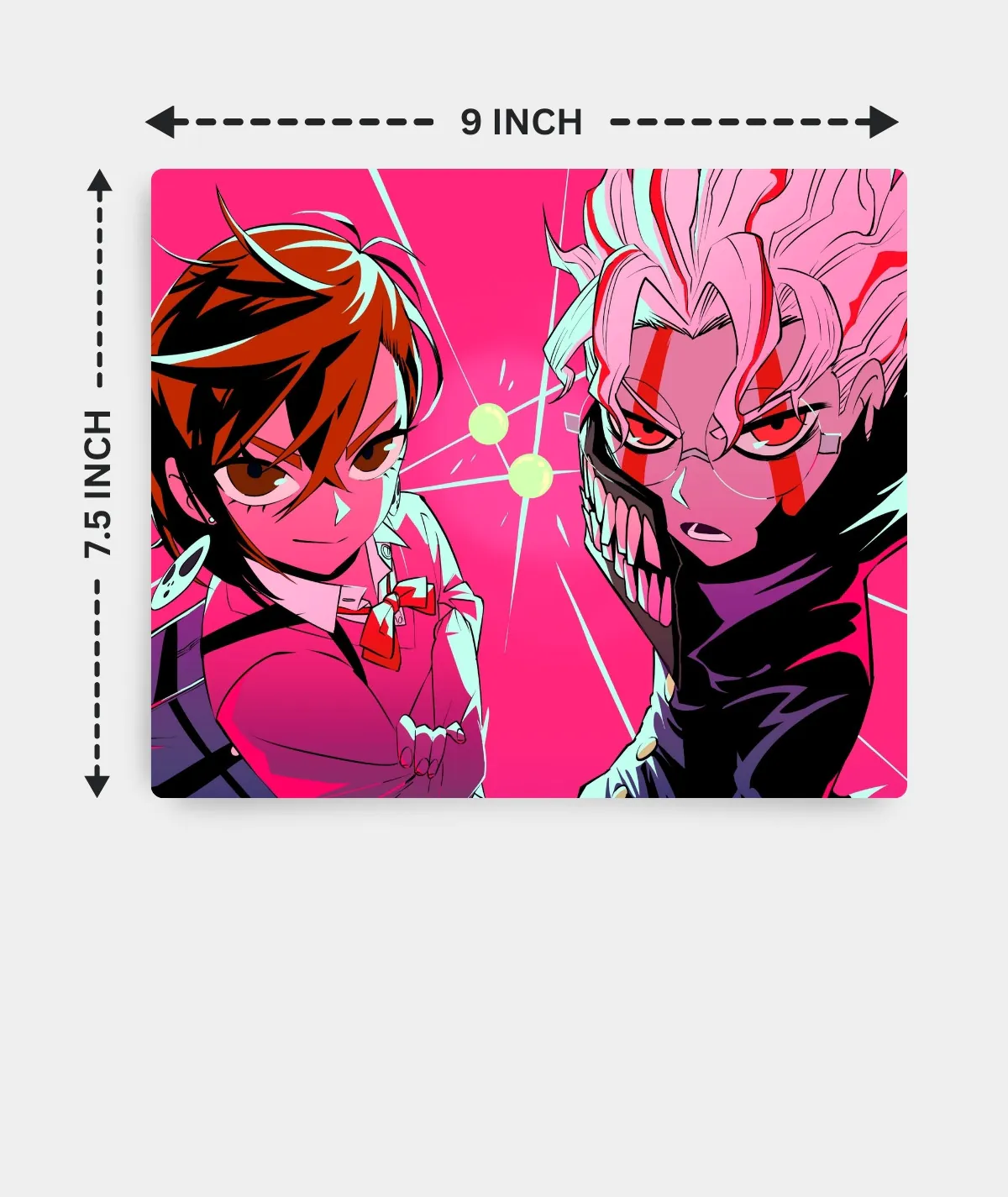 Momo and Okarun Dandadan Square Mousepad with Optimized Dimensions | Fanpix Momo and Okarun Dandadan Square Mousepad with precise dimensions and 3mm thickness