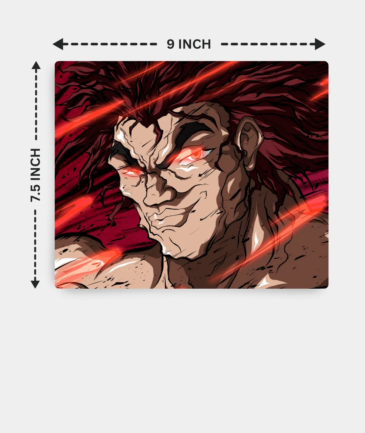 Yujiro Hanma Baki Square Mousepad with precise dimensions and 3mm thickness